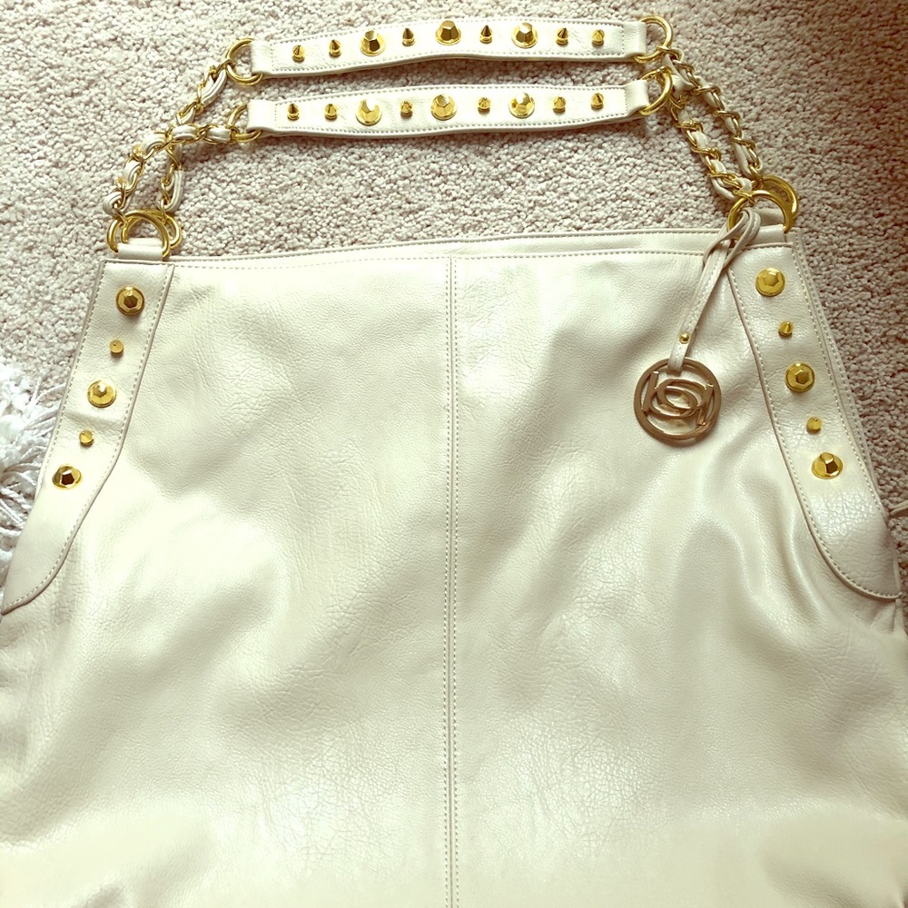 Oversized cream leather handbag